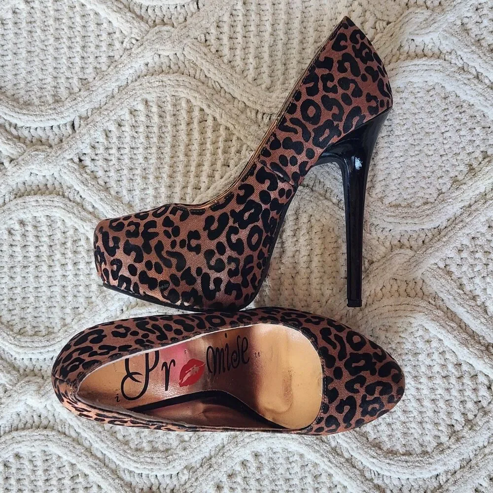 I Promise Metallic Leopard Print Platform Stilettos Size 7